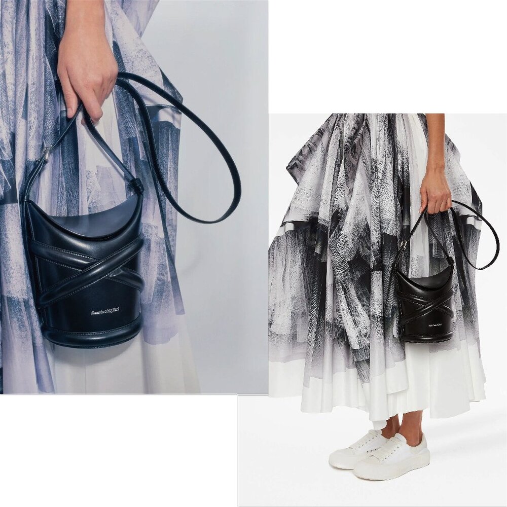ALEXANDER MCQUEEN Small Curve Bucket Bag in Black Calf Leather - Picture 4 of 15
